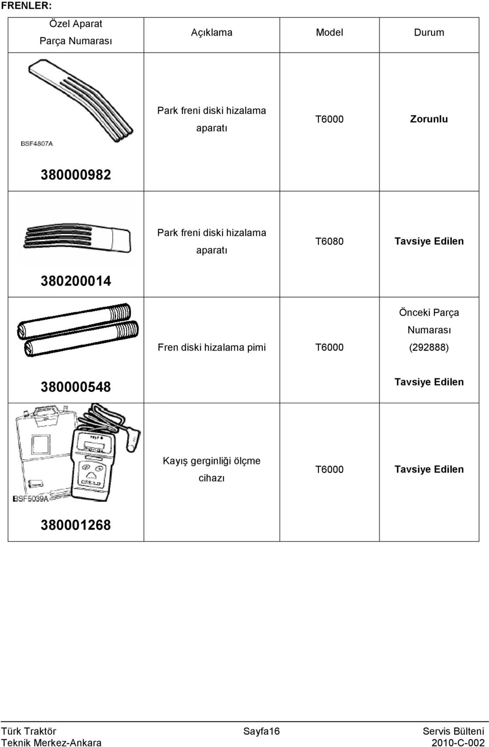 380200014 Fren diski hizalama pimi (292888) 380000548 Kayış