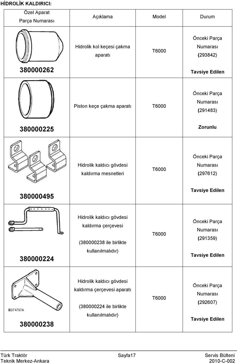 380000224 Hidrolik kaldıcı gövdesi kaldırma çerçevesi (380000238 ile birlikte (291359) 380000238