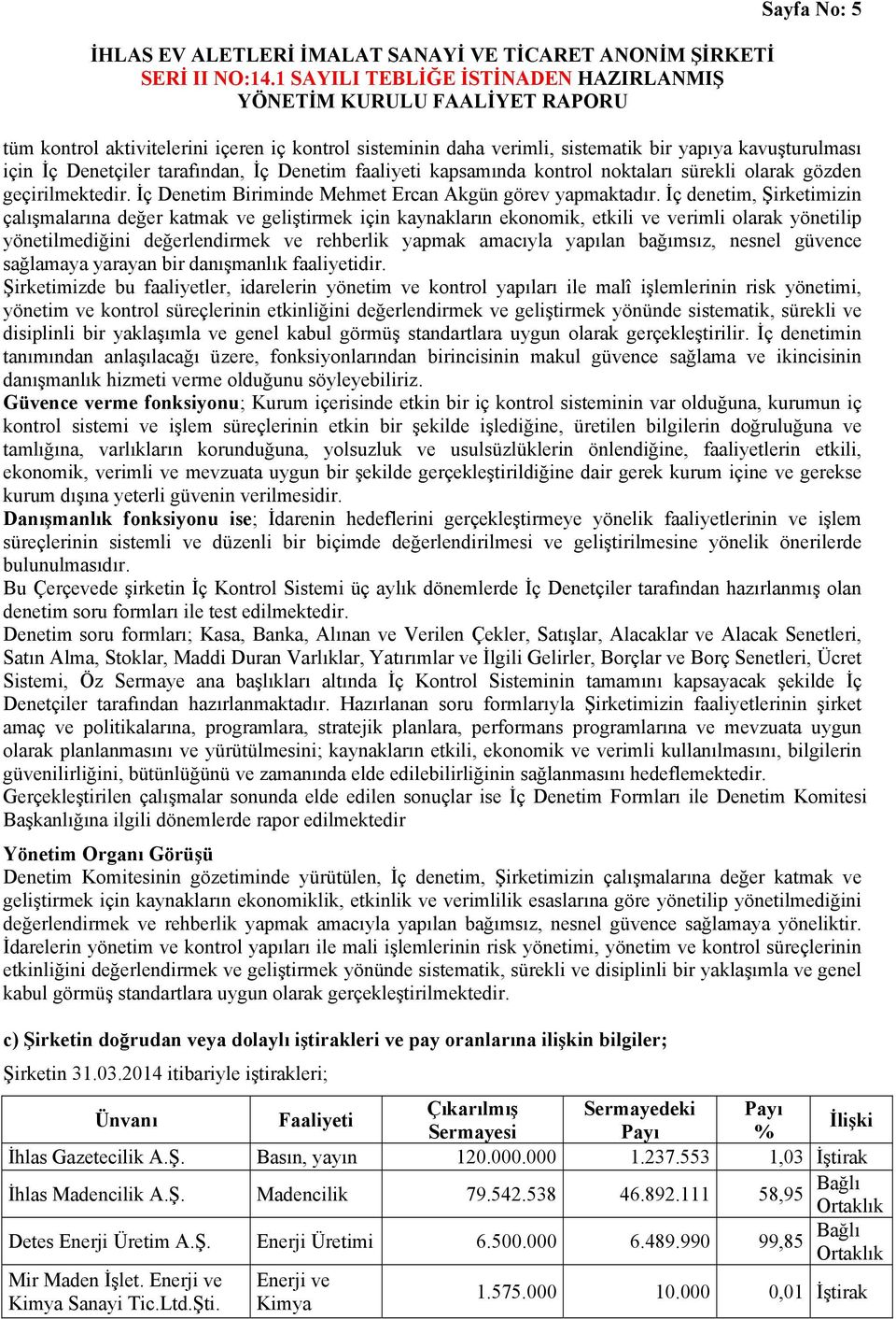 İç denetim, Şirketimizin çalışmalarına değer katmak ve geliştirmek için kaynakların ekonomik, etkili ve verimli olarak yönetilip yönetilmediğini değerlendirmek ve rehberlik yapmak amacıyla yapılan