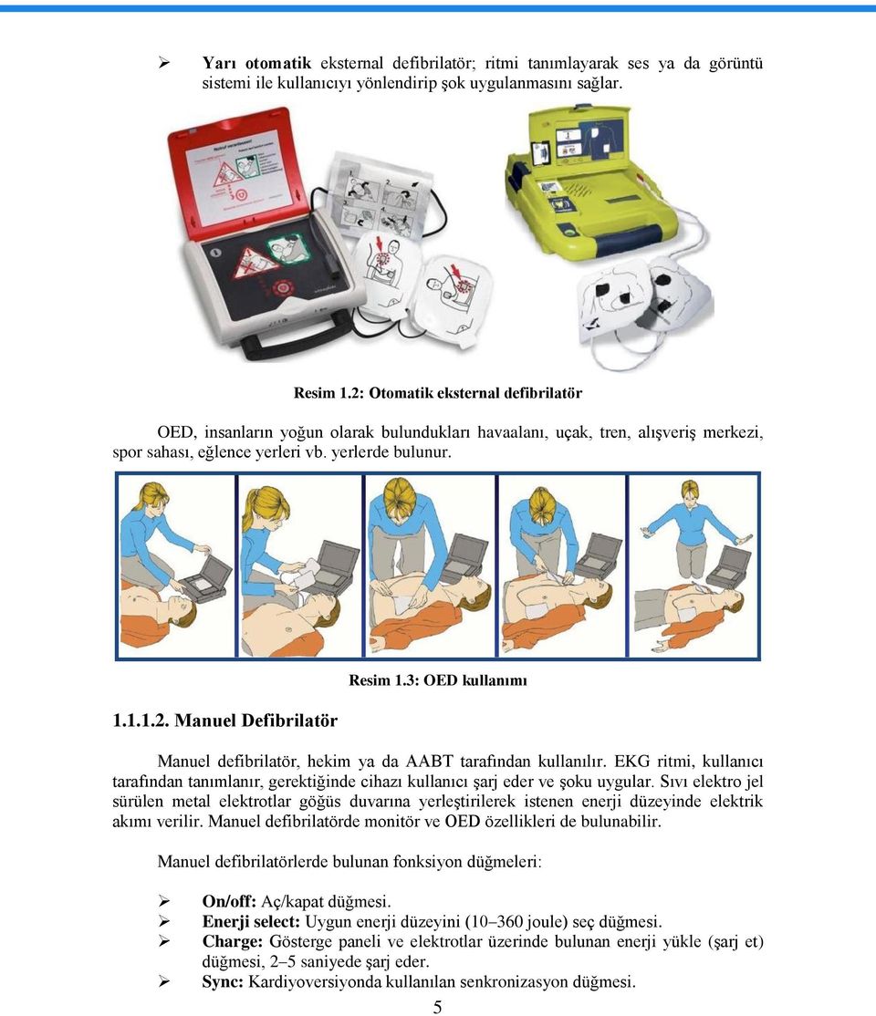 3: OED kullanımı Manuel defibrilatör, hekim ya da AABT tarafından kullanılır. EKG ritmi, kullanıcı tarafından tanımlanır, gerektiğinde cihazı kullanıcı şarj eder ve şoku uygular.