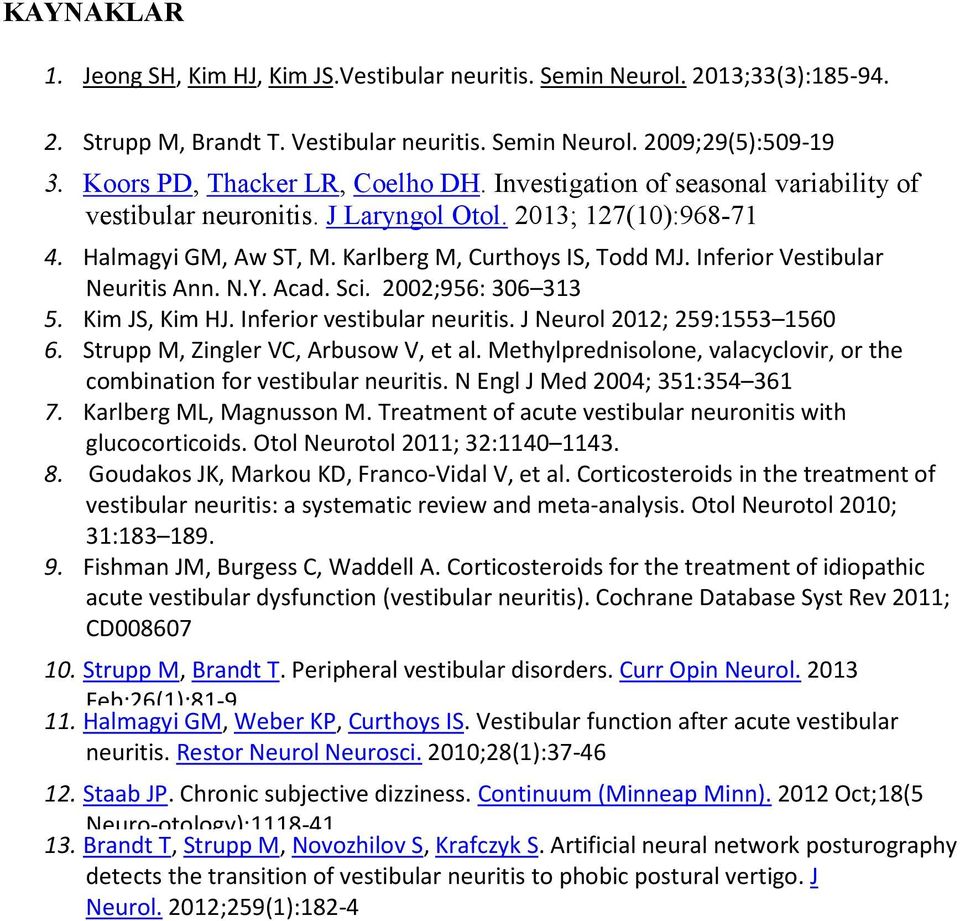 Inferior Vestibular Neuritis Ann. N.Y. Acad. Sci. 2002;956: 306 313 5. Kim JS, Kim HJ. Inferior vestibular neuritis. J Neurol 2012; 259:1553 1560 6. Strupp M, Zingler VC, Arbusow V, et al.