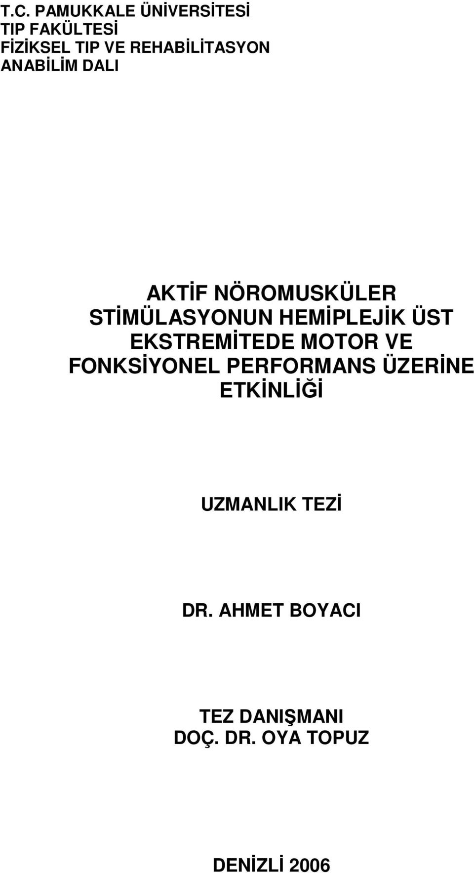 HEMİPLEJİK ÜST EKSTREMİTEDE MOTOR VE FONKSİYONEL PERFORMANS ÜZERİNE