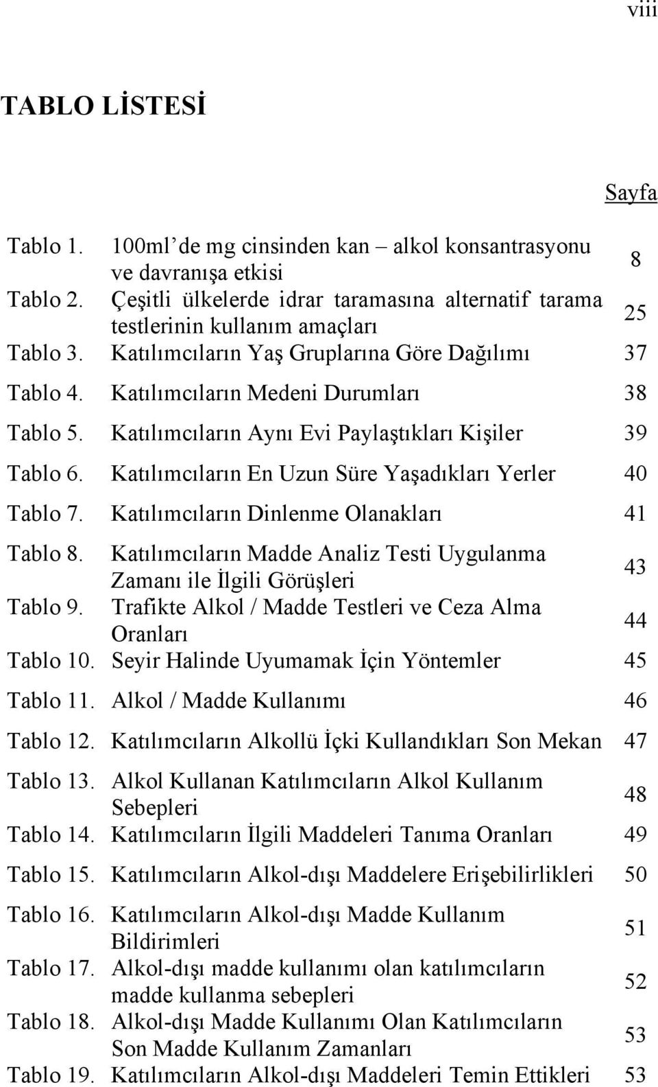 Katılımcıların Aynı Evi Paylaştıkları Kişiler 39 Tablo 6. Katılımcıların En Uzun Süre Yaşadıkları Yerler 40 Tablo 7. Katılımcıların Dinlenme Olanakları 41 Tablo 8.