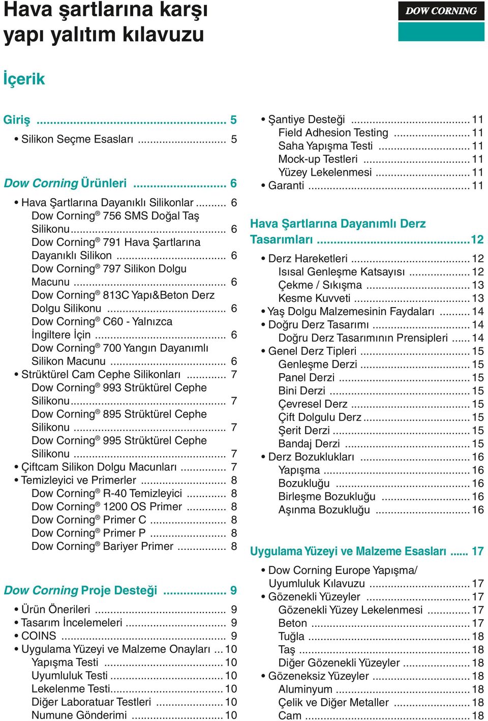 .. 6 Dow Corning 700 Yangın Dayanımlı Silikon Macunu... 6 Strüktürel Cam Cephe Silikonları... 7 Dow Corning 993 Strüktürel Cephe Silikonu... 7 Dow Corning 895 Strüktürel Cephe Silikonu.