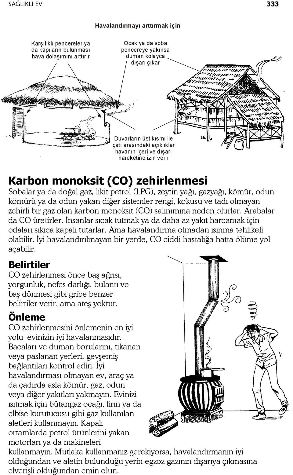 kömürü ya da odun yakan diğer sistemler rengi, kokusu ve tadı olmayan zehirli bir gaz olan karbon monoksit (CO) salınımına neden olurlar. Arabalar da CO üretirler.