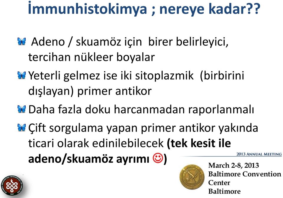 sitoplazmik (birbirini dışlayan) primer antikor Daha fazla doku harcanmadan raporlanmalı Çift