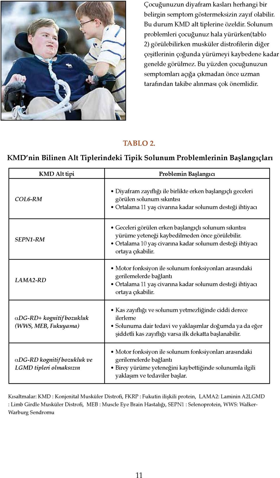 Bu yüzden çocuğunuzun semptomları açığa çıkmadan önce uzman tarafından takibe alınması çok önemlidir. TABLO 2.