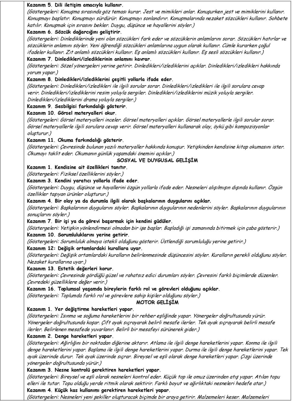 (Göstergeleri: Dinlediklerinde yeni olan sözcükleri fark eder ve sözcüklerin anlamlarını sorar. Sözcükleri hatırlar ve sözcüklerin anlamını söyler.