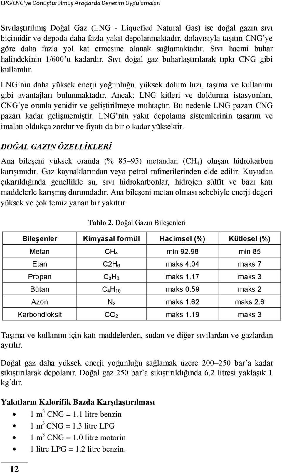 LNG nin daha yüksek enerji yoğunluğu, yüksek dolum hızı, taşıma ve kullanımı gibi avantajları bulunmaktadır.