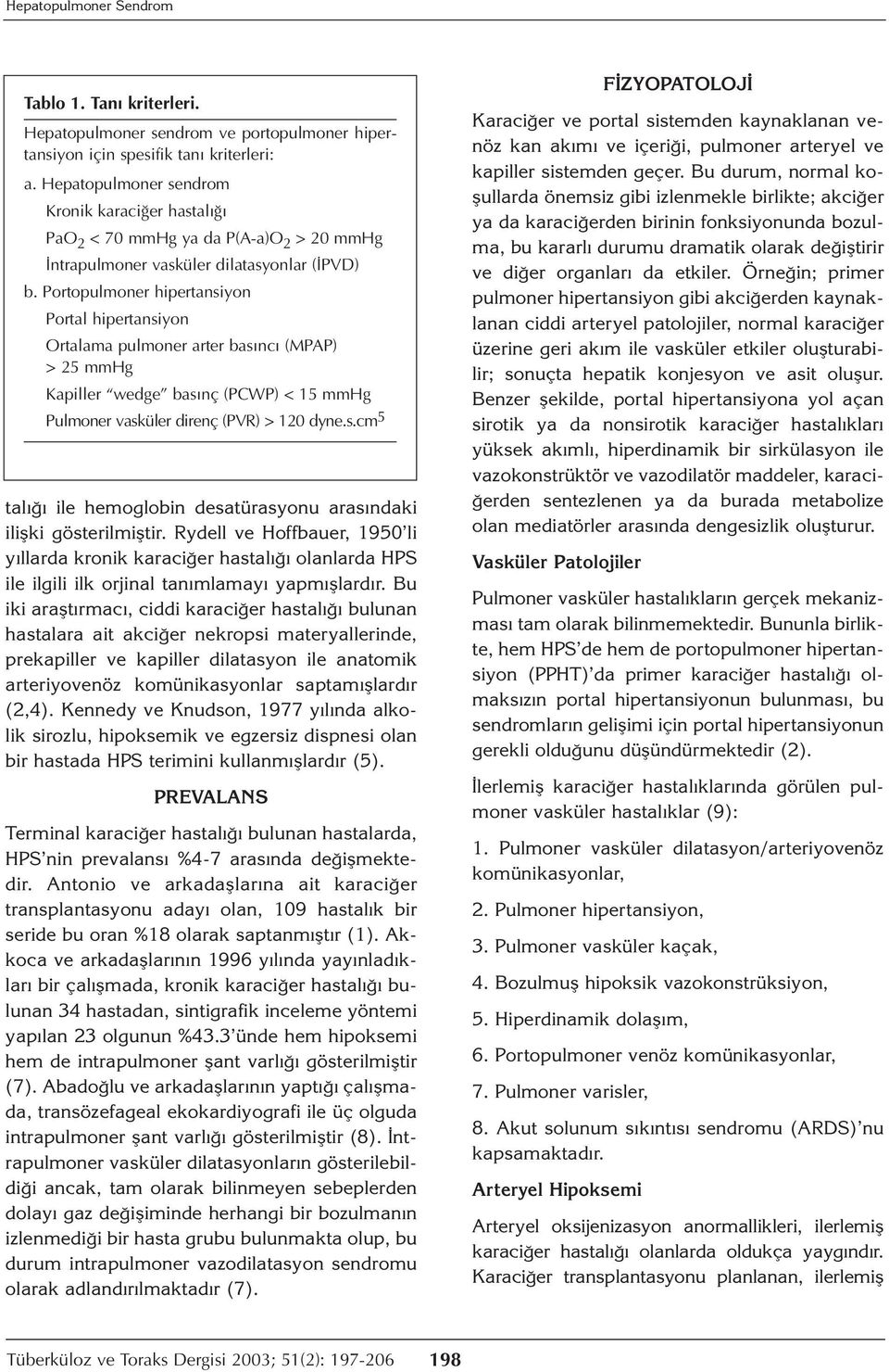 Portopulmoner hipertansiyon Portal hipertansiyon Ortalama pulmoner arter basıncı (MPAP) > 25 mmhg Kapiller wedge basınç (PCWP) < 15 mmhg Pulmoner vasküler direnç (PVR) > 120 dyne.s.cm 5 talığı ile hemoglobin desatürasyonu arasındaki ilişki gösterilmiştir.