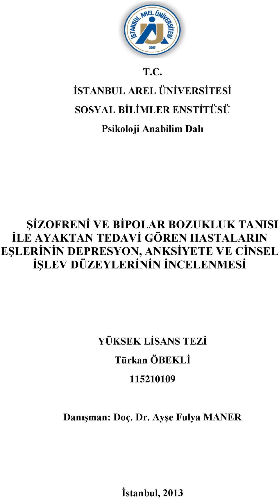 EŞLERİNİN DEPRESYON, ANKSİYETE VE CİNSEL İŞLEV DÜZEYLERİNİN İNCELENMESİ YÜKSEK