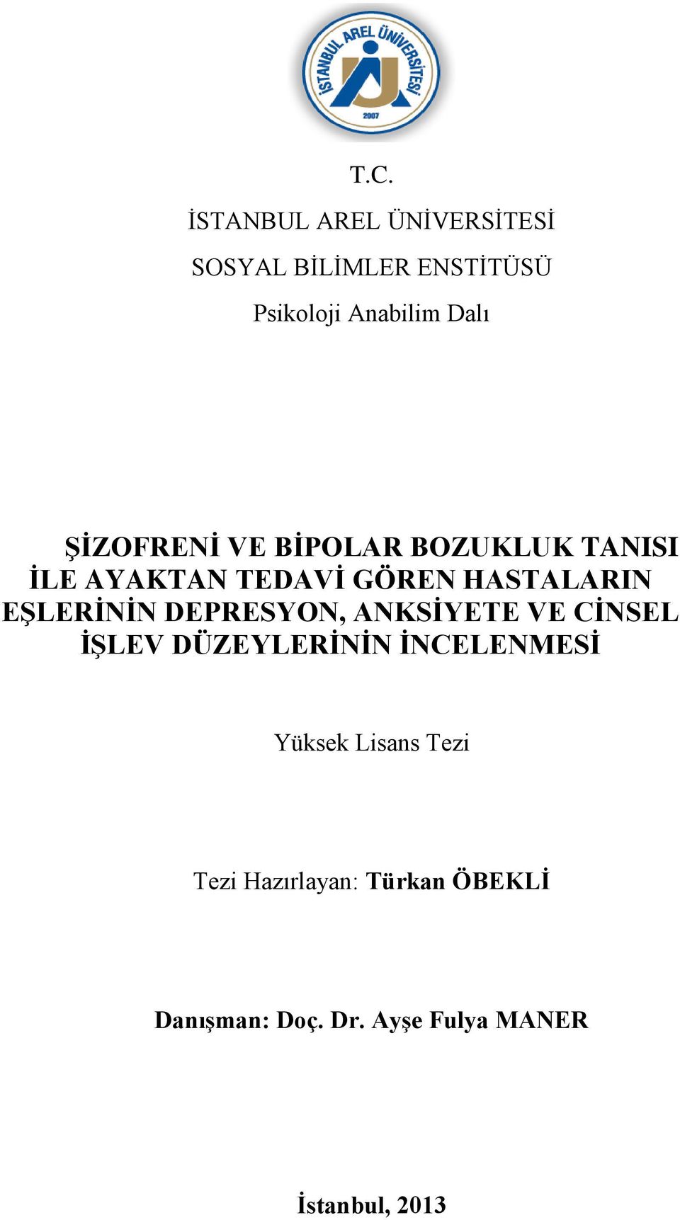 EŞLERİNİN DEPRESYON, ANKSİYETE VE CİNSEL İŞLEV DÜZEYLERİNİN İNCELENMESİ Yüksek