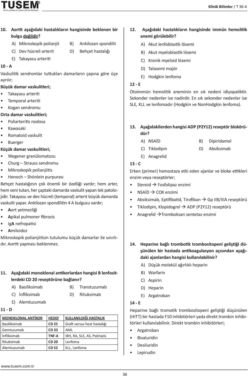 vaskulitleri; Takayasu arteriti Temporal arteriti Kogan sendromu Orta damar vaskulitleri; Poliarteritis nodosa Kawasaki Romatoid vaskulit Buerger Küçük damar vaskulitleri; Wegener granülomatozu Churg