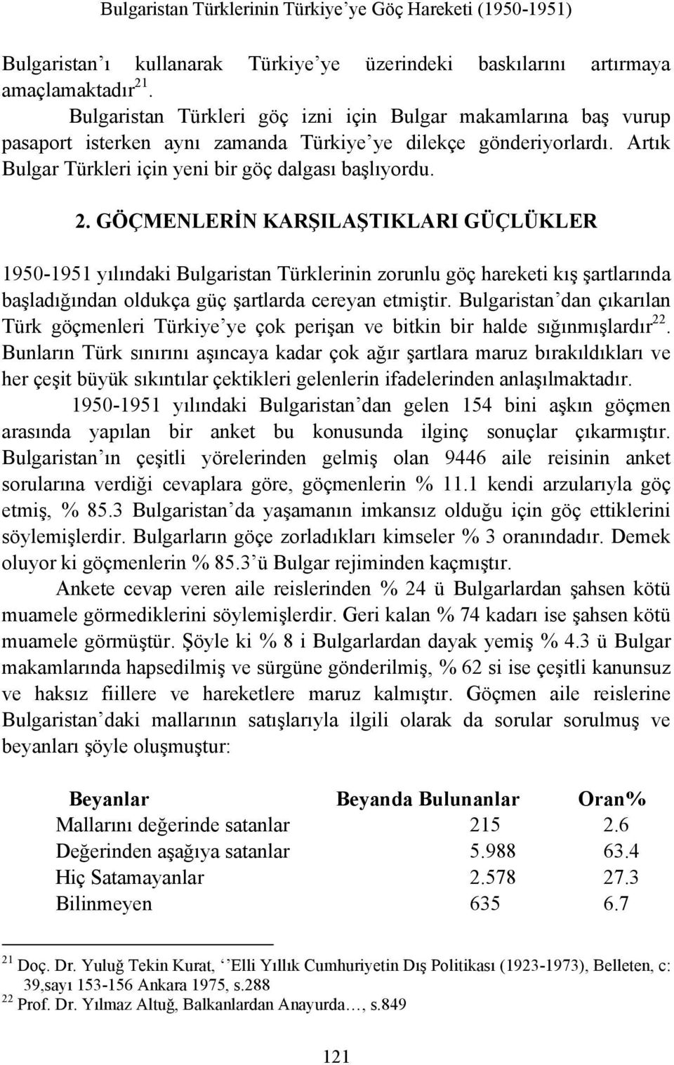 GÖÇMENLERİN KARŞILAŞTIKLARI GÜÇLÜKLER 1950-1951 yılındaki Bulgaristan Türklerinin zorunlu göç hareketi kış şartlarında başladığından oldukça güç şartlarda cereyan etmiştir.