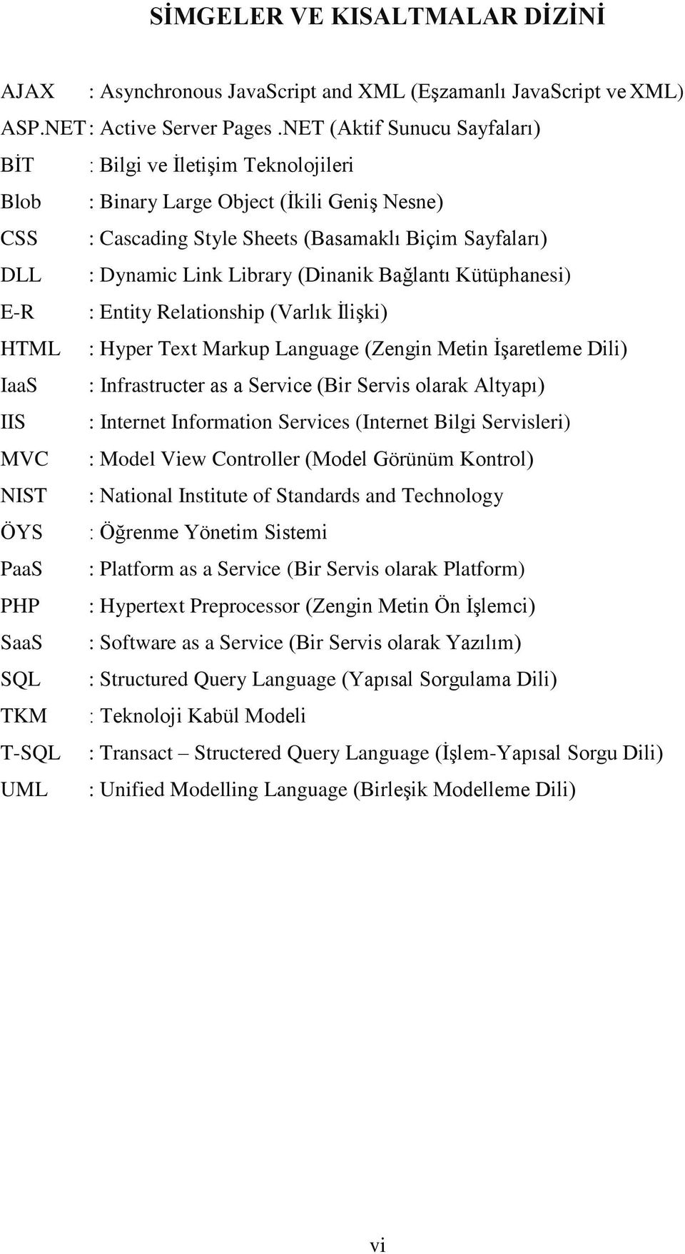 (Dinanik Bağlantı Kütüphanesi) E-R : Entity Relationship (Varlık İlişki) HTML : Hyper Text Markup Language (Zengin Metin İşaretleme Dili) IaaS : Infrastructer as a Service (Bir Servis olarak Altyapı)