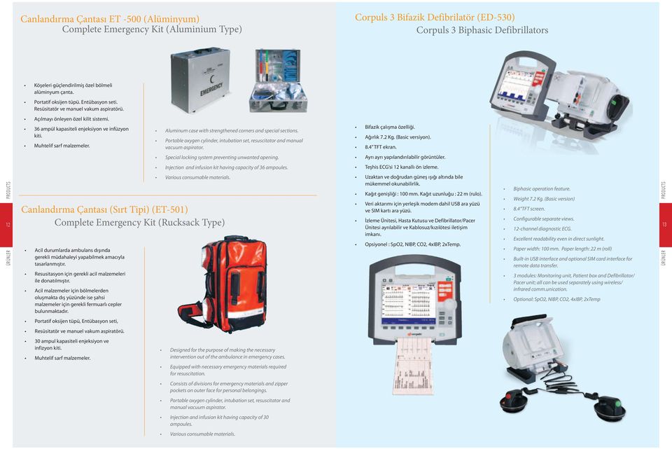 Muhtelif sarf malzemeler. Aluminum case with strengthened corners and special sections. Portable oxygen cylinder, intubation set, resuscitator and manual vacuum aspirator.