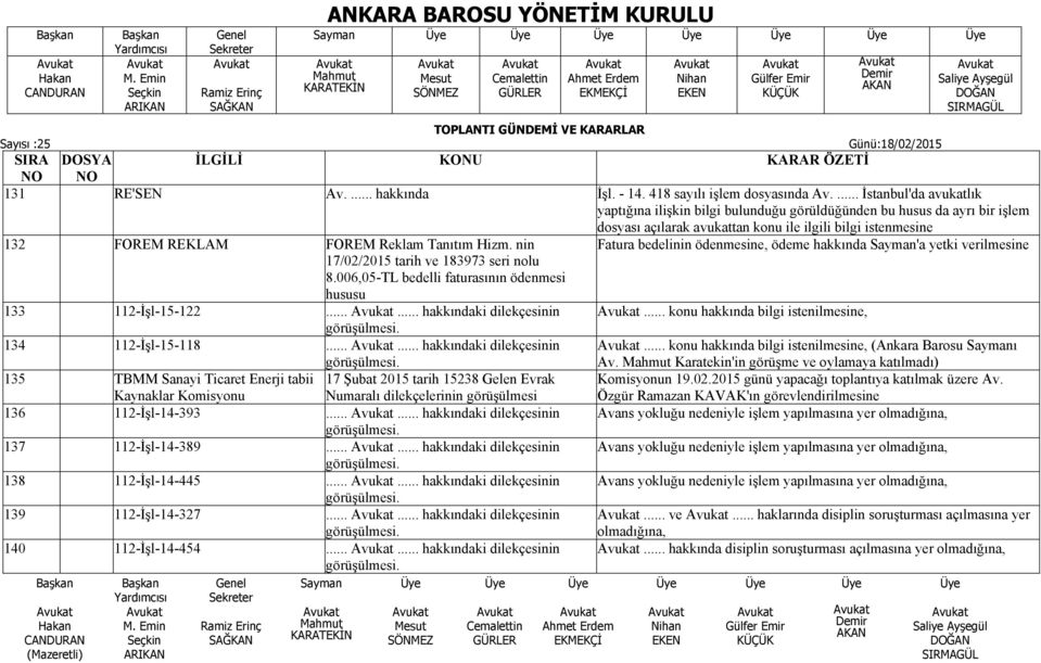 REKLAM FOREM Reklam Tanıtım Hizm. nin Fatura bedelinin ödenmesine, ödeme hakkında Sayman'a yetki verilmesine 17/02/2015 tarih ve 183973 seri nolu 8.