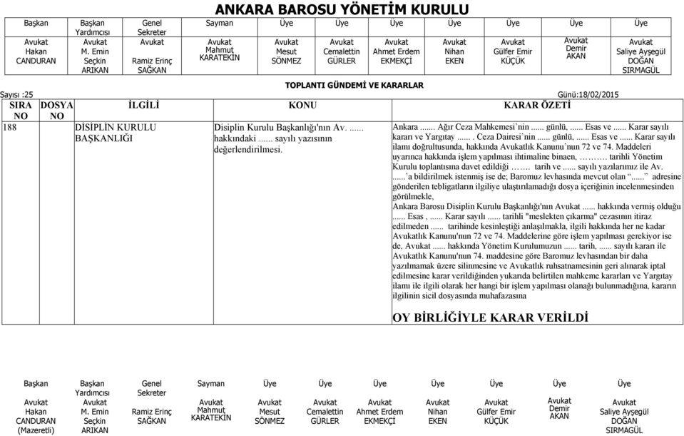 tarihli Yönetim Kurulu toplantısına davet edildiği. tarih ve... sayılı yazılarımız ile Av.... a bildirilmek istenmiş ise de; Baromuz levhasında mevcut olan.