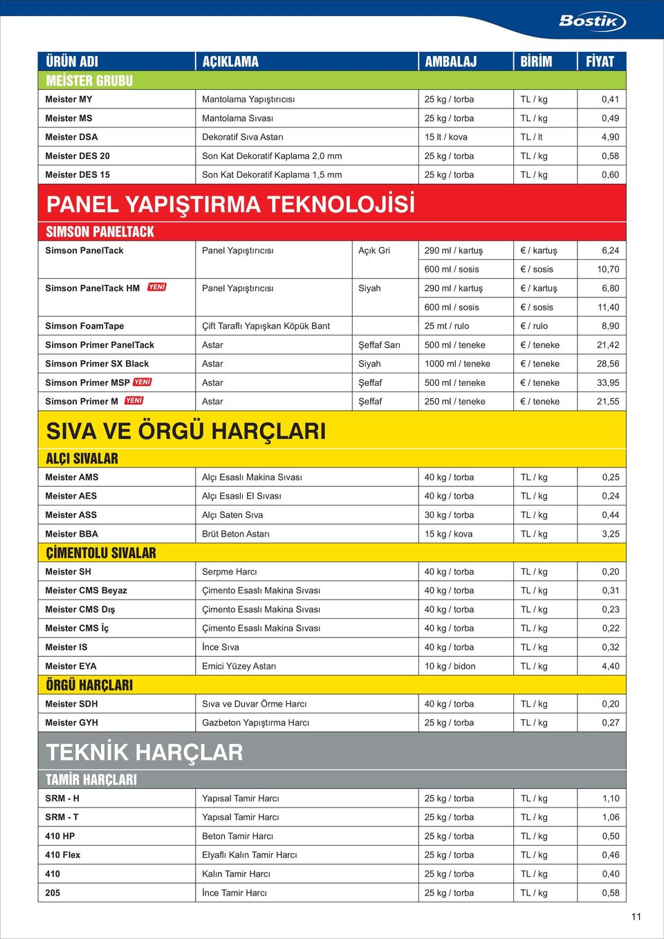 290 ml / kartuş 6,24 600 ml / sosis / sosis 10,70 Simson PanelTack HM Panel Yapıştırıcısı 290 ml / kartuş 6,80 600 ml / sosis / sosis 11,40 Simson FoamTape Çift Taraflı Yapışkan Köpük Bant 25 mt /