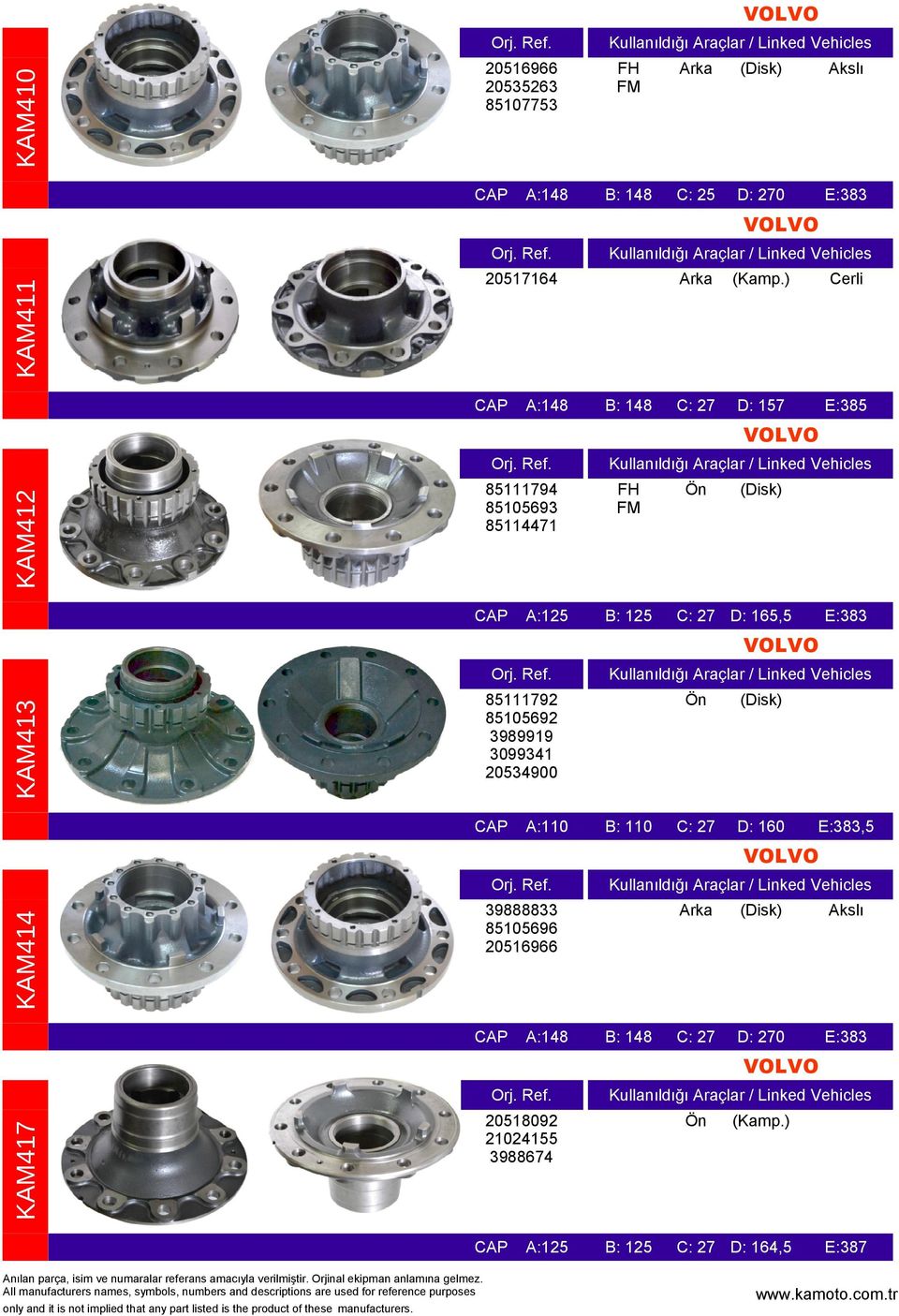 KAM413 85111792 85105692 3989919 3099341 20534900 A:110 B: 110 C: 27 D: 160 E:383,5 VOLVO KAM414 39888833 85105696