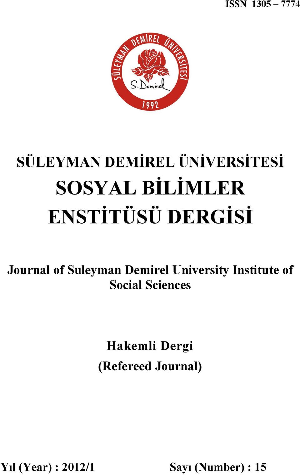 University Institute of Social Sciences Hakemli Dergi