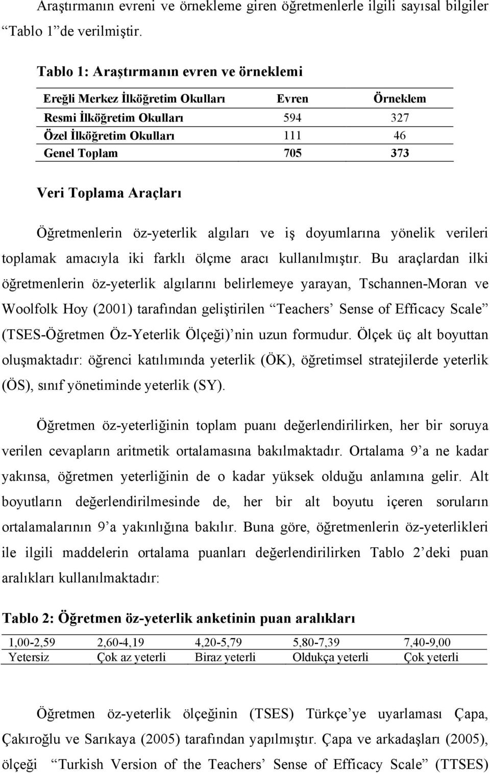 Öğretmenlerin öz-yeterlik algıları ve iş doyumlarına yönelik verileri toplamak amacıyla iki farklı ölçme aracı kullanılmıştır.