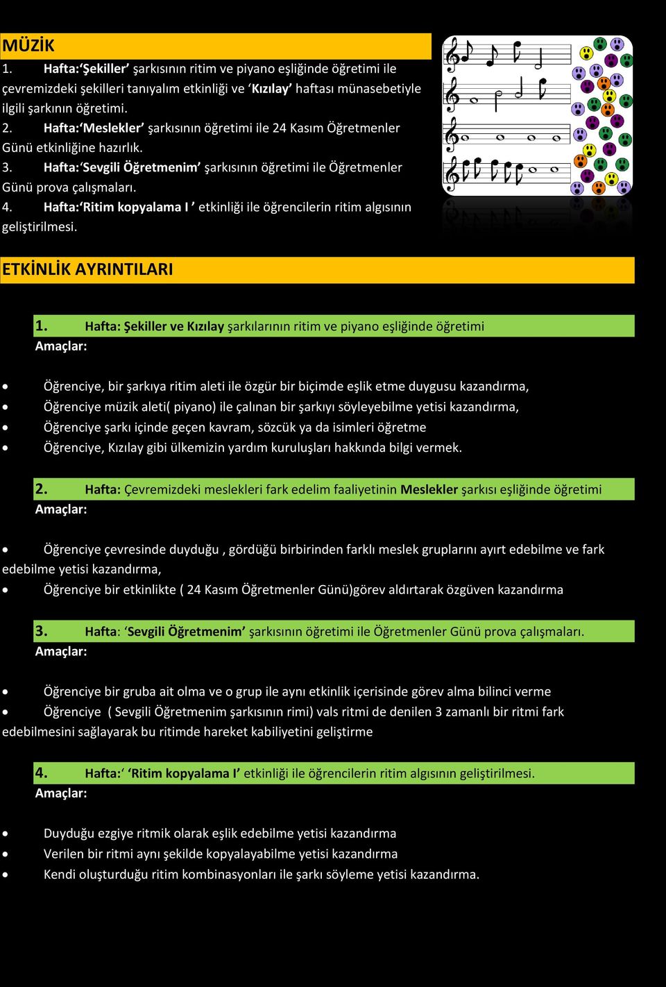 Hafta: Ritim kopyalama I etkinliği ile öğrencilerin ritim algısının geliştirilmesi. ETKİNLİK AYRINTILARI 1.