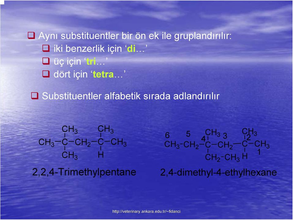 adlandırılır C 3 C 3 C 3 C C 2 C C 3 C 3 2,2,4-Trimethylpentane 6 5