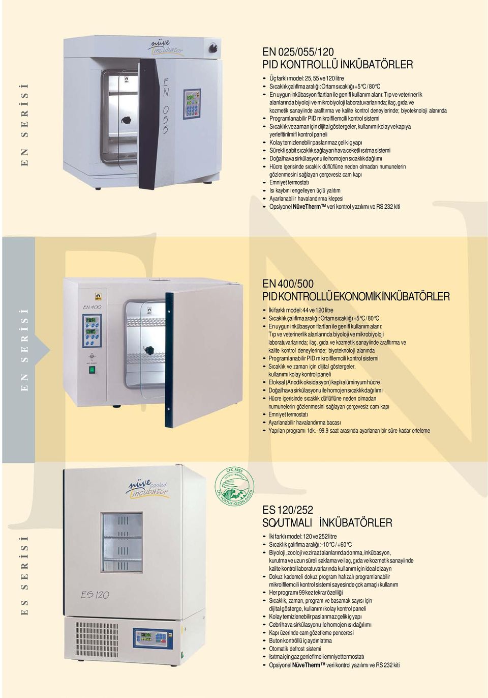 deneylerinde; biyoteknoloji alanında Programlanabilir PID mikroifllemcili kontrol sistemi Sıcaklık ve zaman için dijital göstergeler, kullanımı kolay ve kapıya yerlefltirilmifl kontrol paneli Kolay