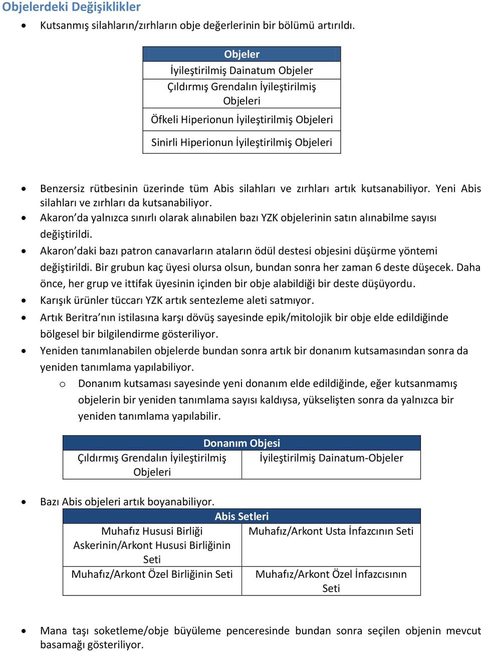 tüm Abis silahları ve zırhları artık kutsanabiliyor. Yeni Abis silahları ve zırhları da kutsanabiliyor.