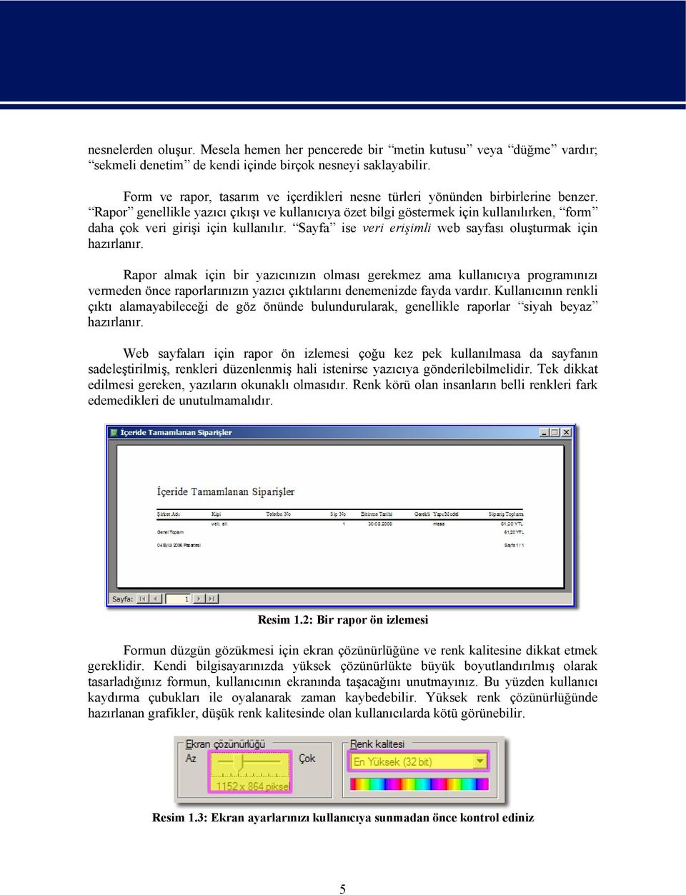 Rapor genellikle yazıcı çıkışı ve kullanıcıya özet bilgi göstermek için kullanılırken, form daha çok veri girişi için kullanılır. Sayfa ise veri erişimli web sayfası oluşturmak için hazırlanır.