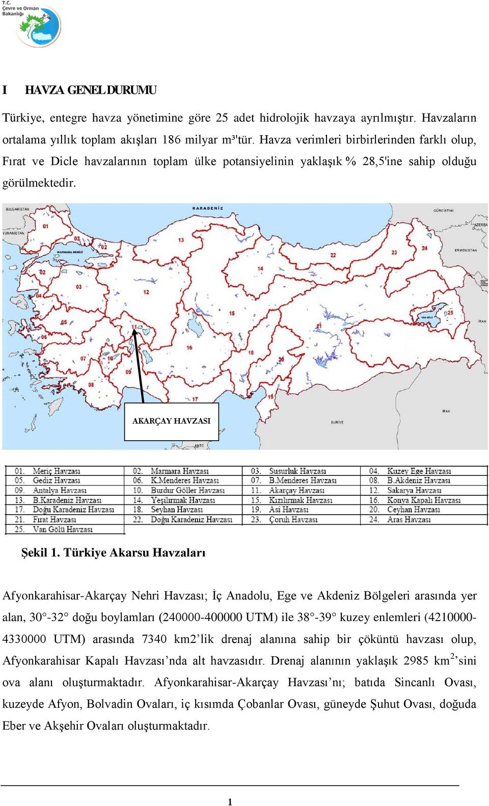 Türkiye Akarsu Havzaları Afyonkarahisar-Akarçay Nehri Havzası; İç Anadolu, Ege ve Akdeniz Bölgeleri arasında yer alan, 30-32 doğu boylamları (240000-400000 UTM) ile 38-39 kuzey enlemleri