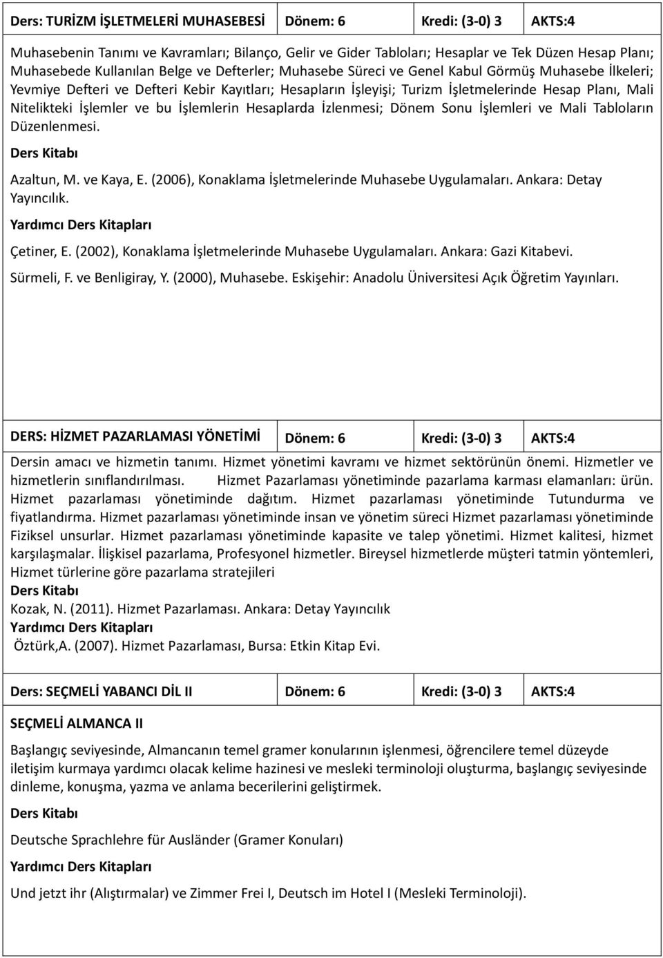 bu İşlemlerin Hesaplarda İzlenmesi; Dönem Sonu İşlemleri ve Mali Tabloların Düzenlenmesi. Azaltun, M. ve Kaya, E. (2006), Konaklama İşletmelerinde Muhasebe Uygulamaları. Ankara: Detay Yayıncılık.