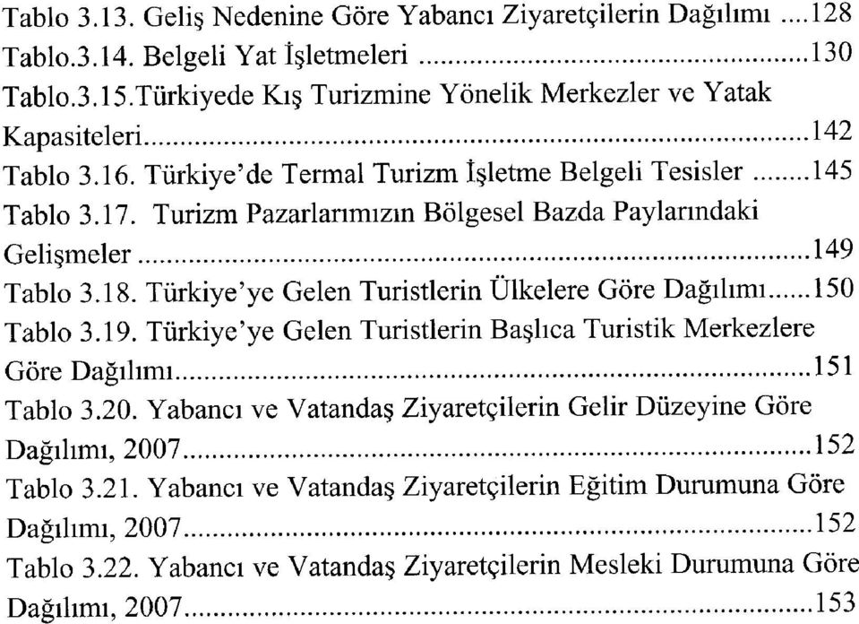 Turizm Pazarlarımızın Bölgesel Bazda Paylarmdaki Gelişmeler 149 Tablo 3.18. Türkiye'ye Gelen Turistlerin Ülkelere Göre Dağılımı 150 Tablo 3.19.