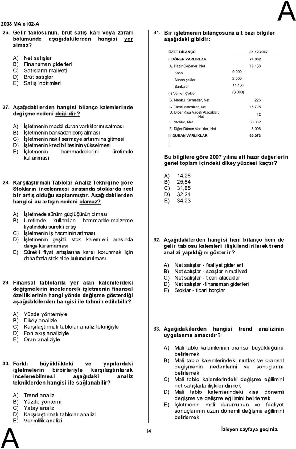 ) İşletmeninmaddiduranvarlıklarınısatması ) İşletmeninbankadanborç alması C) İşletmeninnakitsermayeartırımınagitmesi D) İşletmeninkredibilitesininyükselmesi E) İşletmenin hammaddelerini üretimde