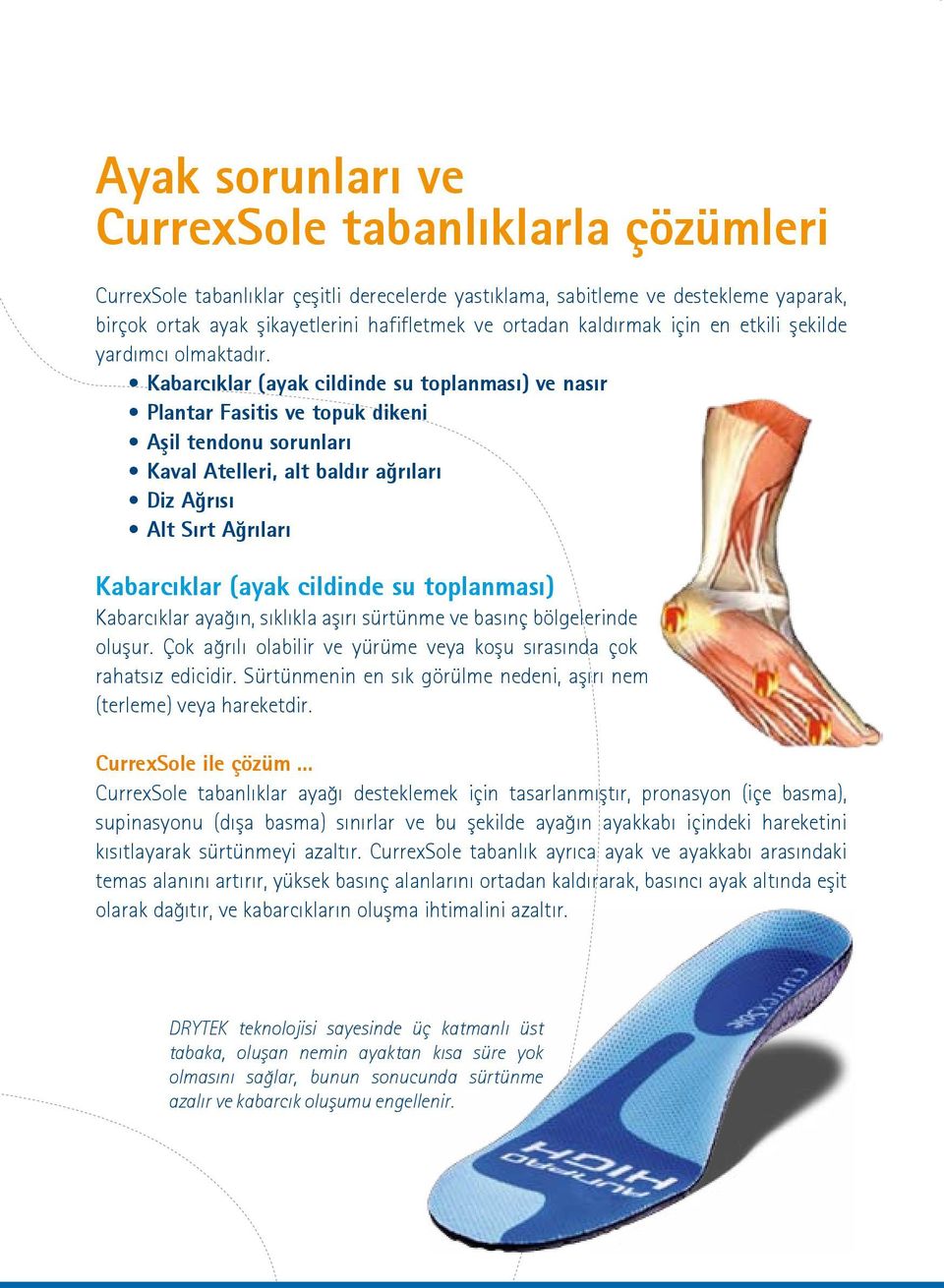 Kabarcıklar (ayak cildinde su toplanması) ve nasır Plantar Fasitis ve topuk dikeni Aşil tendonu sorunları Kaval Atelleri, alt baldır ağrıları Diz Ağrısı Alt Sırt Ağrıları Kabarcıklar (ayak cildinde