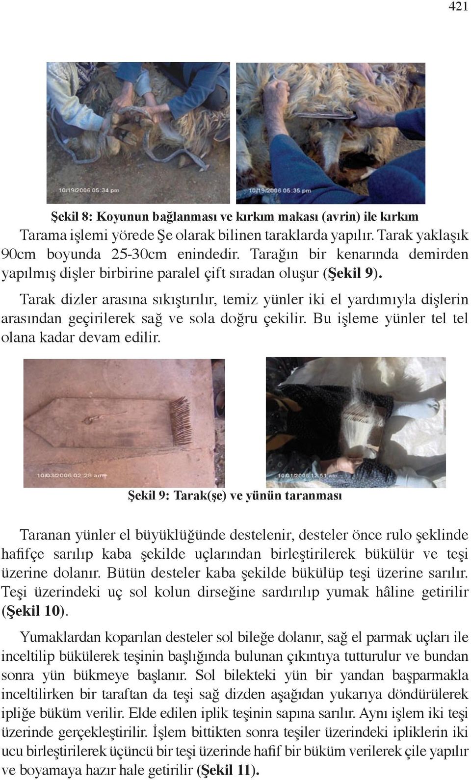 421 Hammadde olarak yöre halkı tarafından Cizir olarak adlandırılan koyun ırkının yünleri kullanılmaktadır Kırkım, el makası (avrin) ile yöre halkı tarafından yapılmaktadır (Şekil 8).