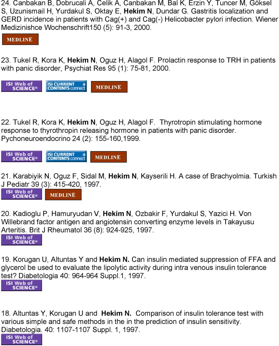 Tukel R, Kora K, Hekim N, Oguz H, Alagol F. Prolactin response to TRH in patients with panic disorder, Psychiat Res 95 (1): 75-81, 2000. 22. Tukel R, Kora K, Hekim N, Oguz H, Alagol F.