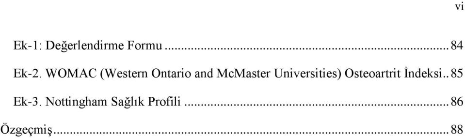 Universities) Osteoartrit İndeksi.