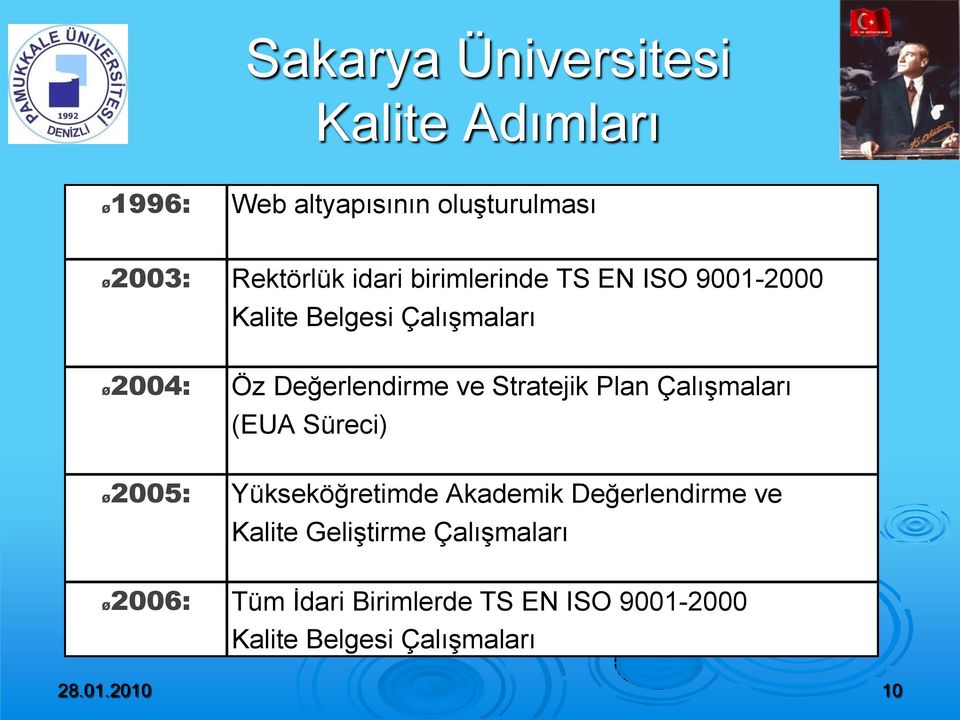 Plan Çalışmaları (EUA Süreci) Ø2005: Yükseköğretimde Akademik Değerlendirme ve Kalite Geliştirme