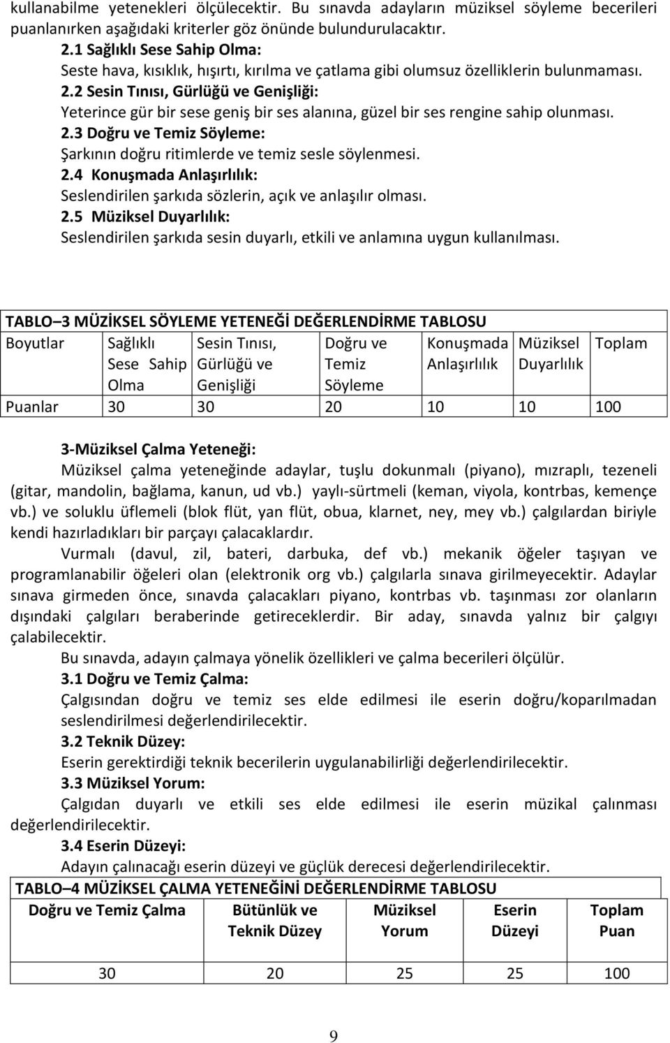 2 Sesin Tınısı, Gürlüğü ve Genişliği: Yeterince gür bir sese geniş bir ses alanına, güzel bir ses rengine sahip olunması. 2.