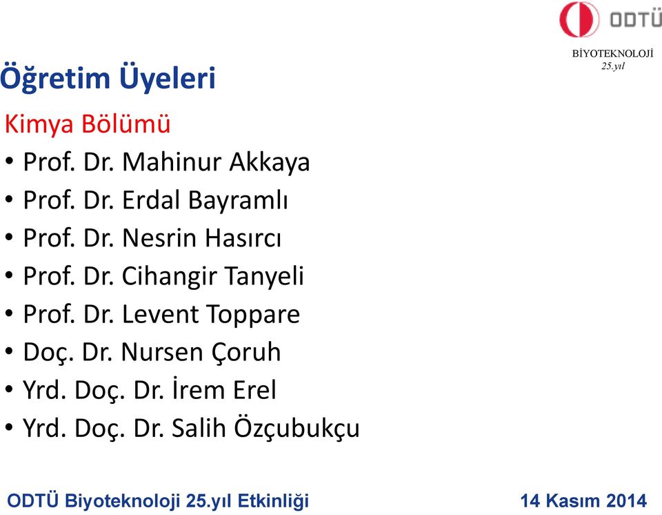 Dr. Cihangir Tanyeli Prof. Dr. Levent Toppare Doç. Dr. Nursen Çoruh Yrd.