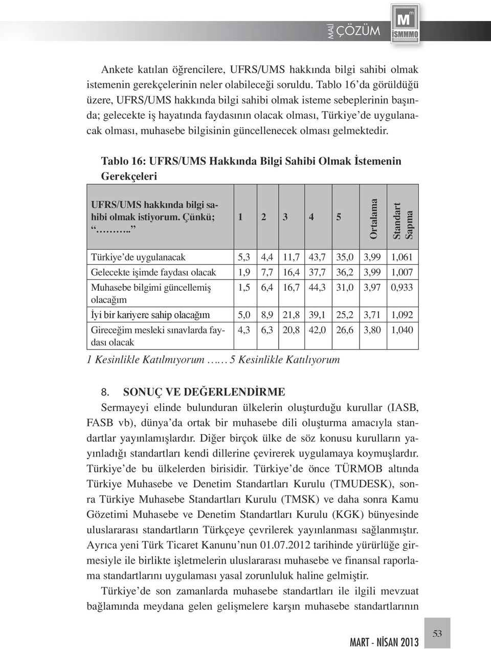 güncellenecek olması gelmektedir. Tablo 16: UFRS/UMS Hakkında Bilgi Sahibi Olmak İstemenin Gerekçeleri UFRS/UMS hakkında bilgi sahibi olmak istiyorum. Çünkü;.