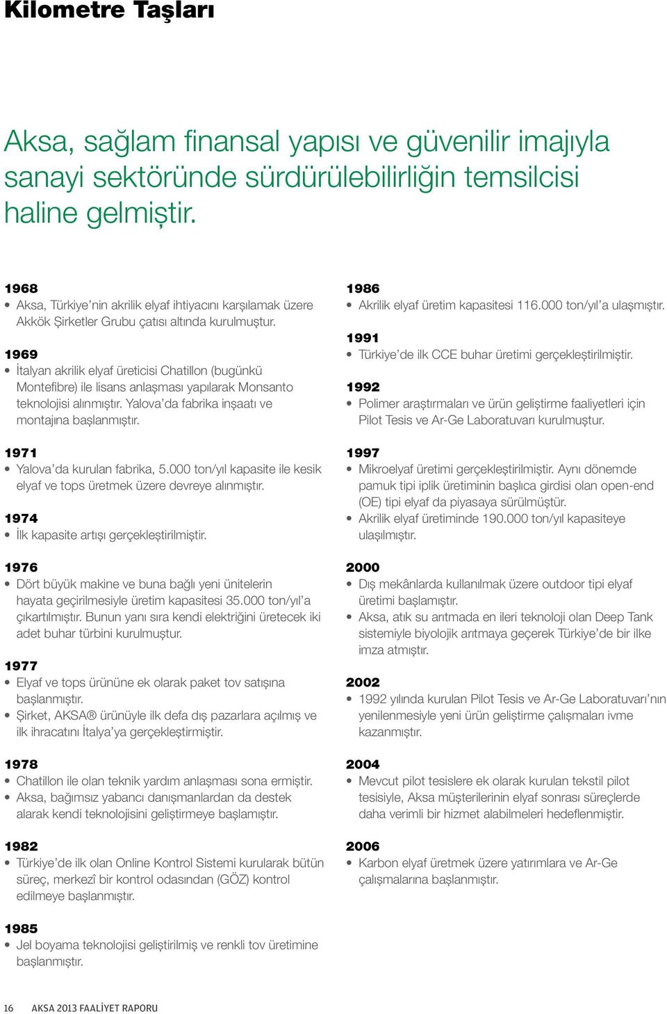 1969 İtalyan akrilik elyaf üreticisi Chatillon (bugünkü Montefibre) ile lisans anlaşması yapılarak Monsanto teknolojisi alınmıştır. Yalova da fabrika inşaatı ve montajına başlanmıştır.