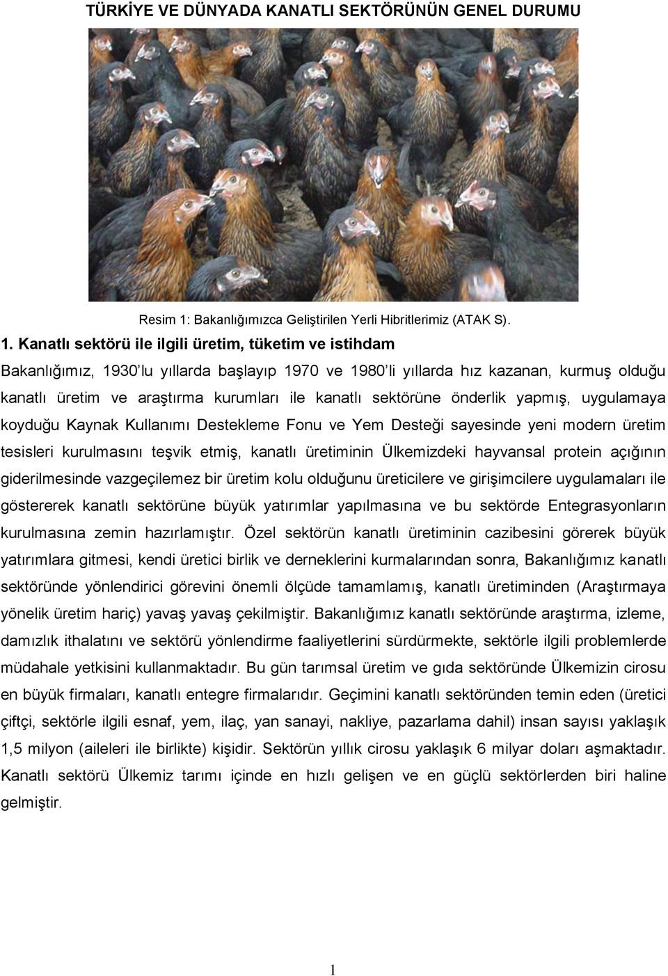 Kanatlı sektörü ile ilgili üretim, tüketim ve istihdam Bakanlığımız, 1930 lu yıllarda başlayıp 1970 ve 1980 li yıllarda hız kazanan, kurmuş olduğu kanatlı üretim ve araştırma kurumları ile kanatlı