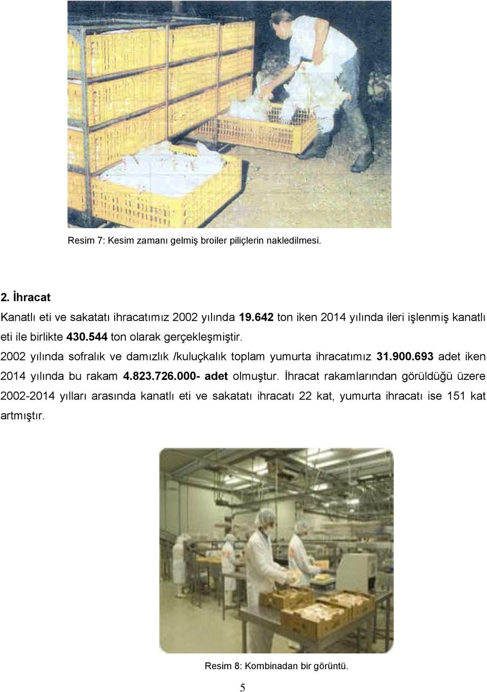 2002 yılında sofralık ve damızlık /kuluçkalık toplam yumurta ihracatımız 31.900.693 adet iken 2014 yılında bu rakam 4.823.726.