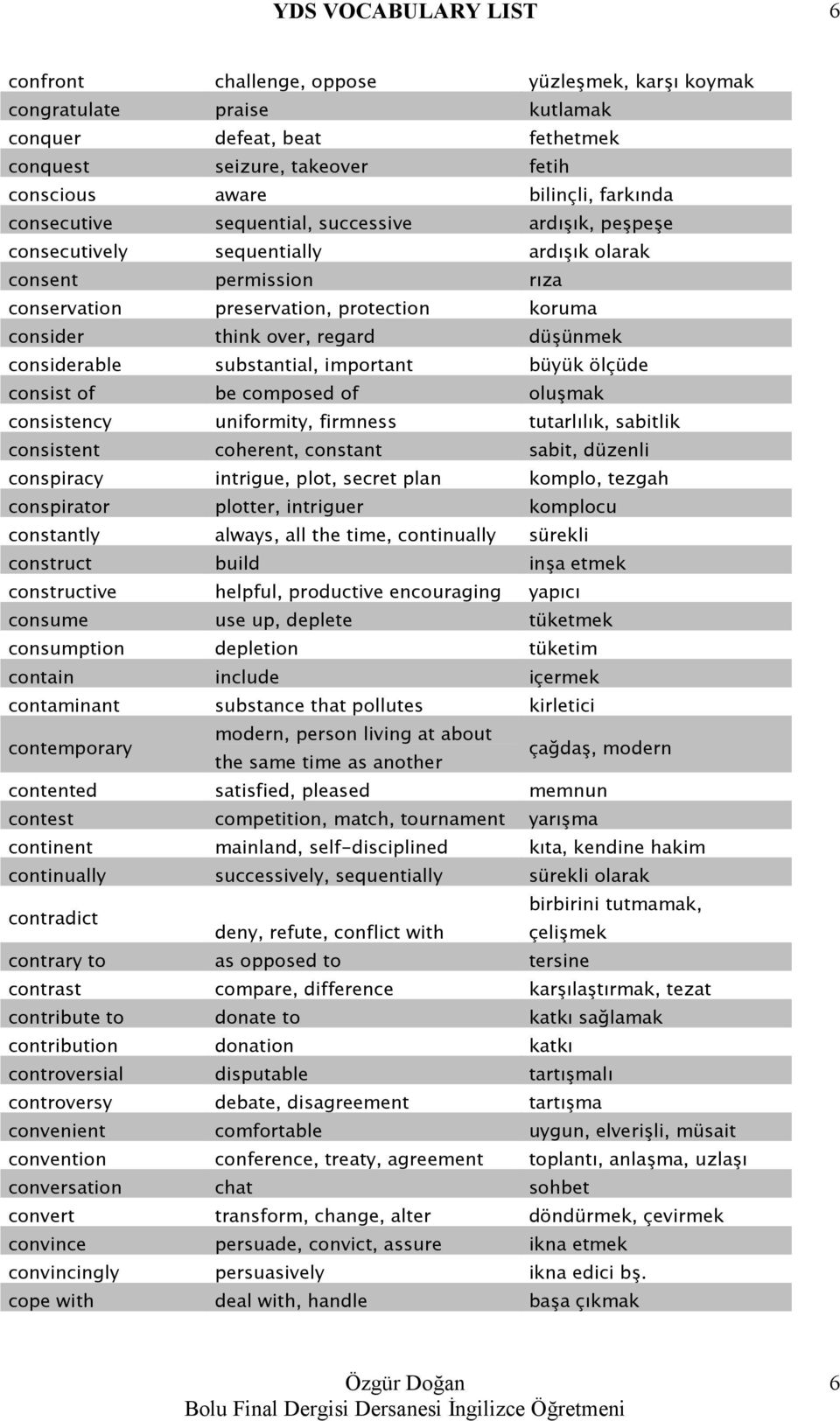 considerable substantial, important büyük ölçüde consist of be composed of oluşmak consistency uniformity, firmness tutarlılık, sabitlik consistent coherent, constant sabit, düzenli conspiracy