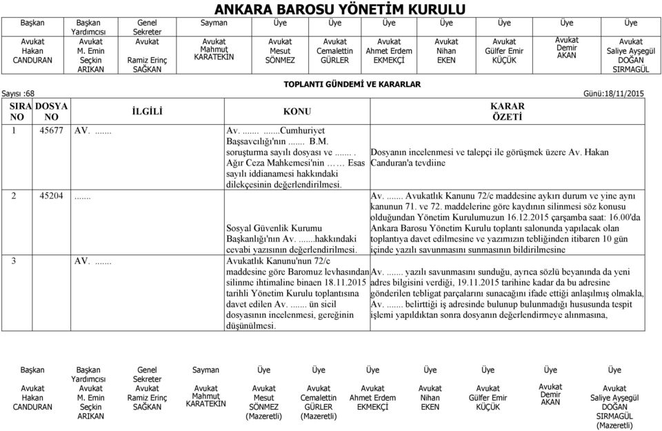 ... lık Kanunu'nun 72/c KARAR ÖZETİ Dosyanın incelenmesi ve talepçi ile görüşmek üzere Av. Canduran'a tevdiine Av.... lık Kanunu 72/c maddesine aykırı durum ve yine aynı kanunun 71. ve 72.