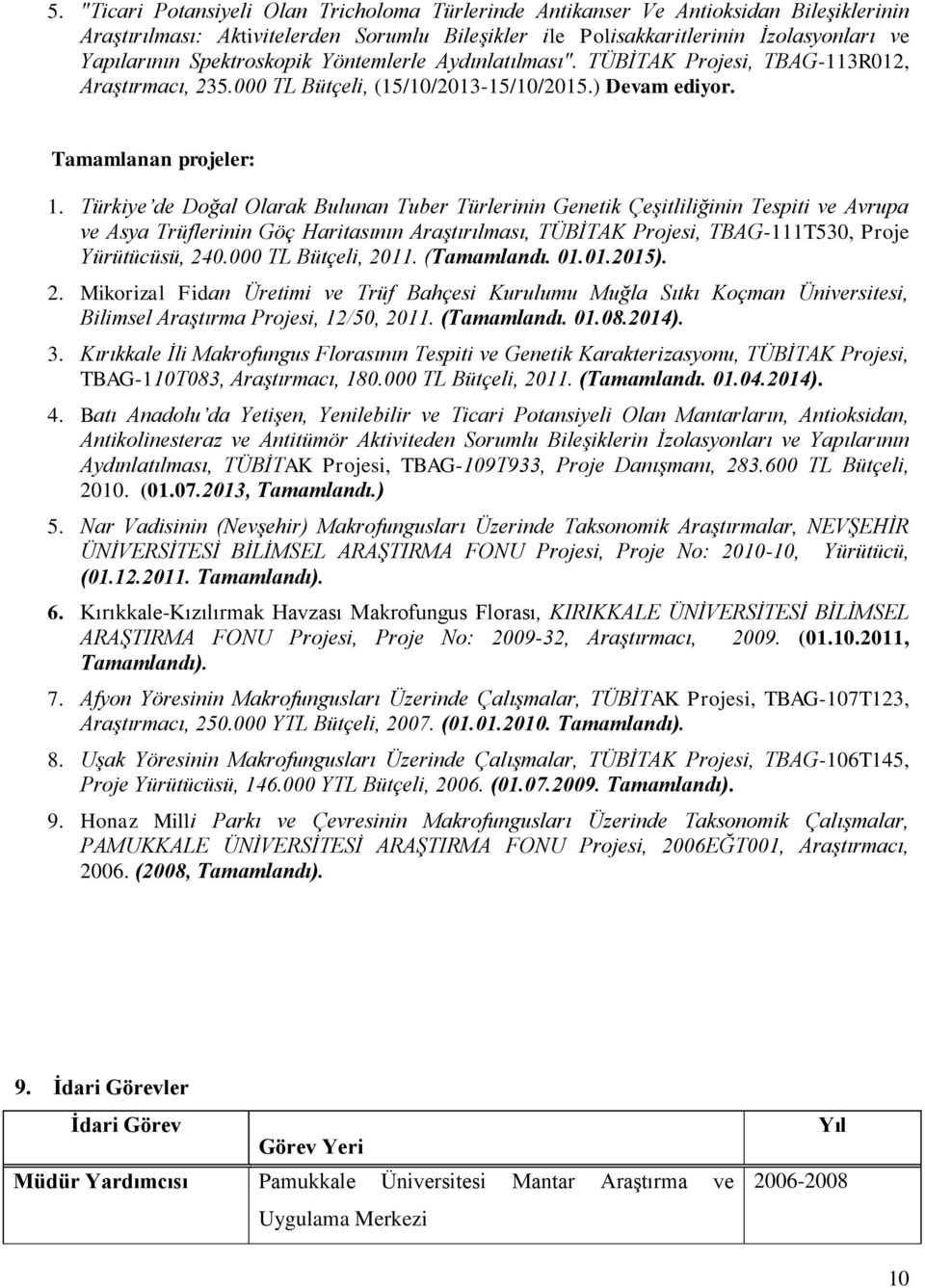 Türkiye de Doğal Olarak Bulunan Tuber Türlerinin Genetik Çeşitliliğinin Tespiti ve Avrupa ve Asya Trüflerinin Göç Haritasının Araştırılması, TÜBİTAK Projesi, TBAG-111T530, Proje Yürütücüsü, 240.