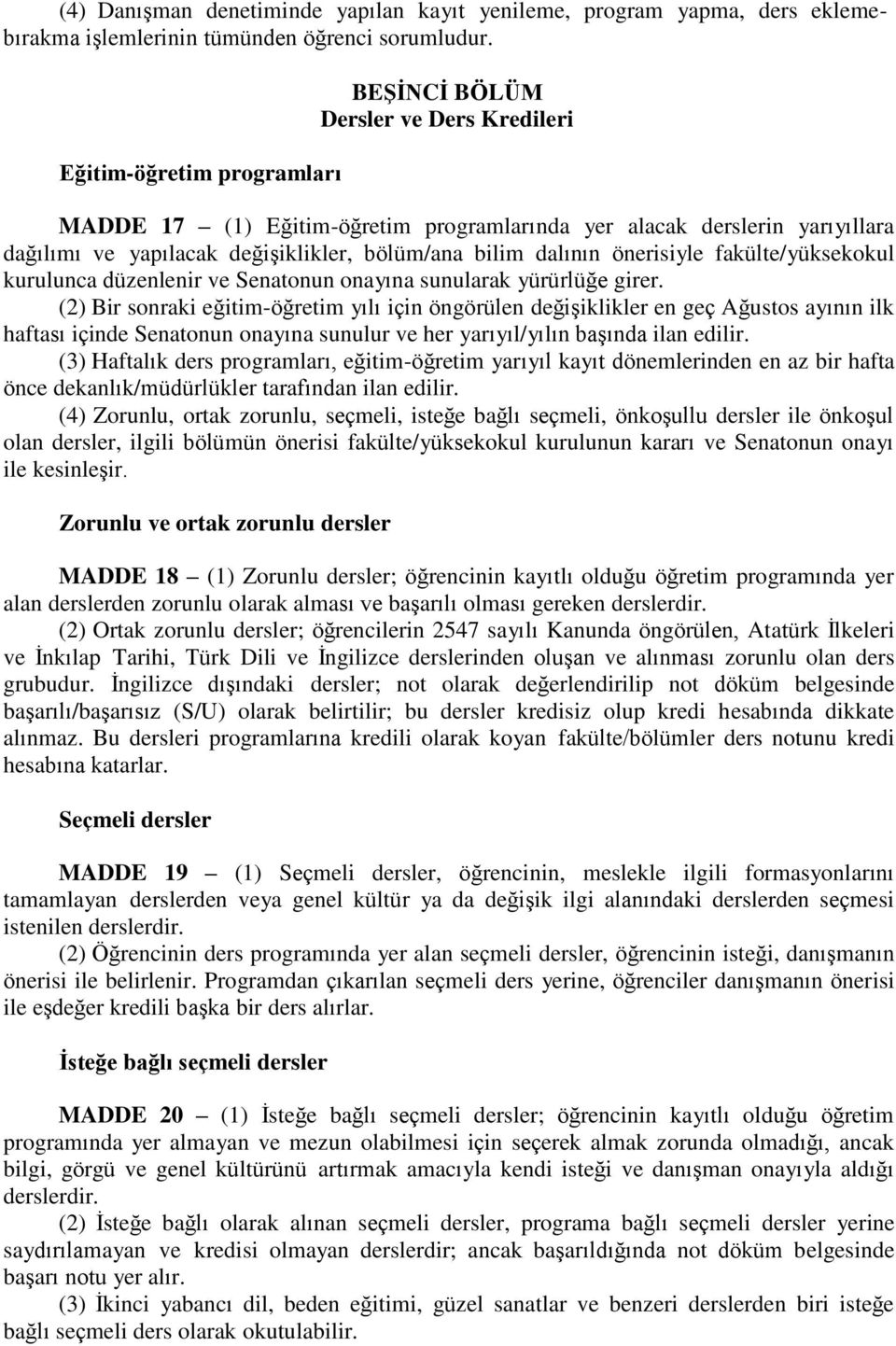 dalının önerisiyle fakülte/yüksekokul kurulunca düzenlenir ve Senatonun onayına sunularak yürürlüğe girer.